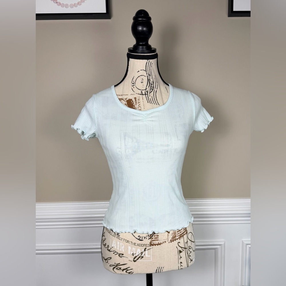 Art Class Girls Ribbed Lettuce Trimmed Short Sleeve Top Size Large 10/12